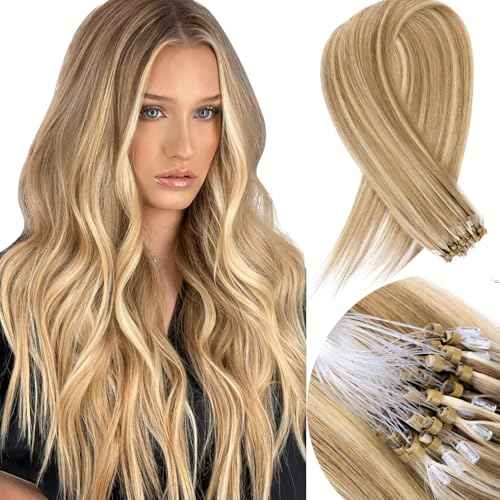 Microlink Hair Extensions Human Hair 18613 Blonde 30g/30s/Pack 20inch Microbead Micro Loop Hair Extensions Real Human Soft and Glossy Longer Life