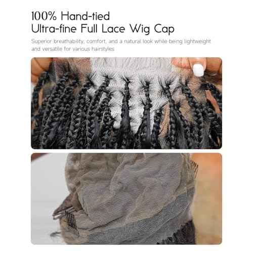 24" 360¡Æ Knotless Box Braided Wig with Swiss HD Full Lace ? Pre-Cut, Black, 100 Strands, Lightweight Synthetic with Human Hair Baby Hair