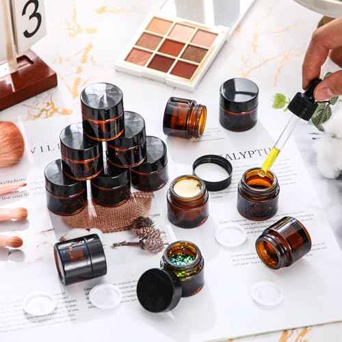 140 Pack 10ml Glass Jars with Lids Small Lip Balm Containers 10ml Sample Jars Travel Size Containers for Lip Balm Cream Lotion Makeup Cosmetic Skincare Travelling Retail Store(Amber)