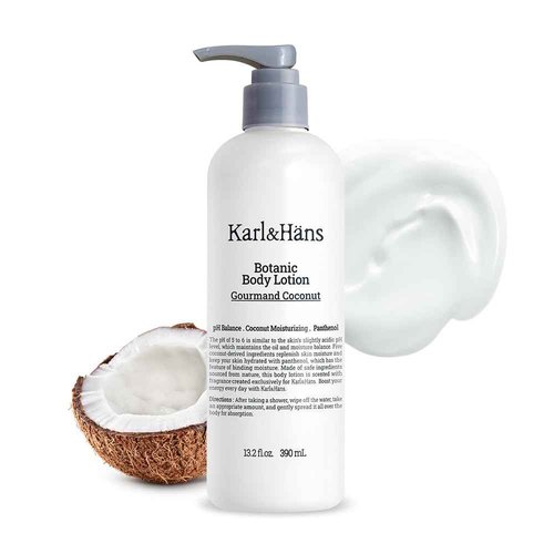 Karl&Hans Botanic Vegan Body Lotion Gourmand Coconut, Long-lasting Hydration with Soothing Coconut Fragrance - For Hands and Body, 13.2 fl oz