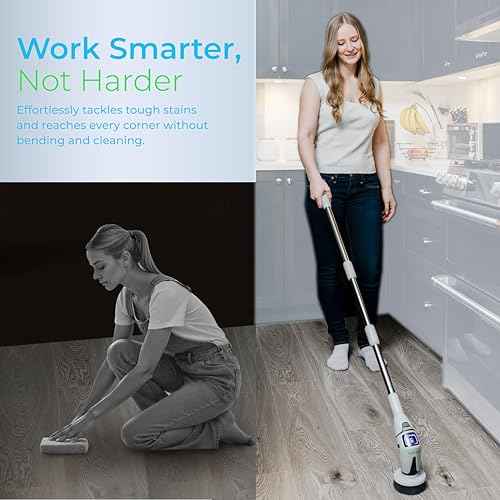 SpinWiz 2025 Model 10 in 1 Electric Spin Scrubber with 10 Replaceable Brushes | Spin Brush for Cleaning | Upgraded Battery | Electric Scrubber | Shower Scrubber with Long Handle