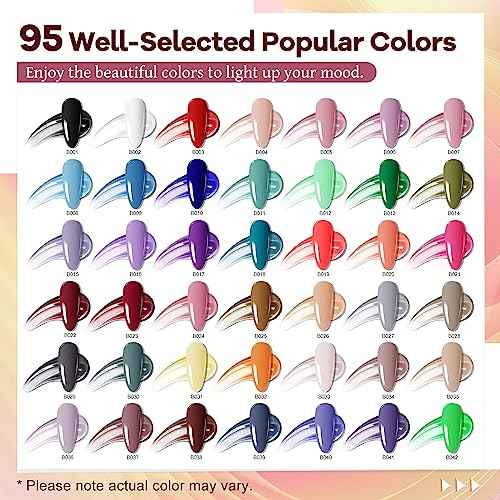 JODSONE 100 Bottles of Gel Nail Polish Kit with U V Led Light 95 Multiple Glossy Glitter Colors Mint Green Light Pink Nail Gel Base Coat Glossy and Matte Top Coat