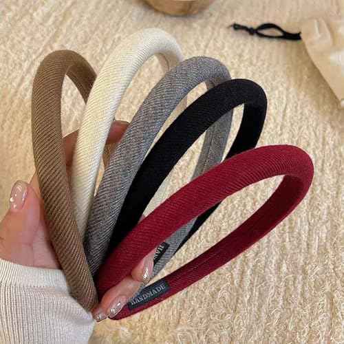 5 Pcs Padded Headbands for Women 0.7" Fashion Headbands Solid Headband with Sponge Fabric Hair Band Set Puffy Headbands Hair Accessories for Women Girls (5-PACK B, One Size)