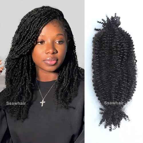 Afro Kinky Curly Human Hair Bulk Springy Twist Hair Extensions For Twist Braiding Locs Hair Pre-Separated Springy Afro Twist Human Hair Extensions 16 Inch 200g