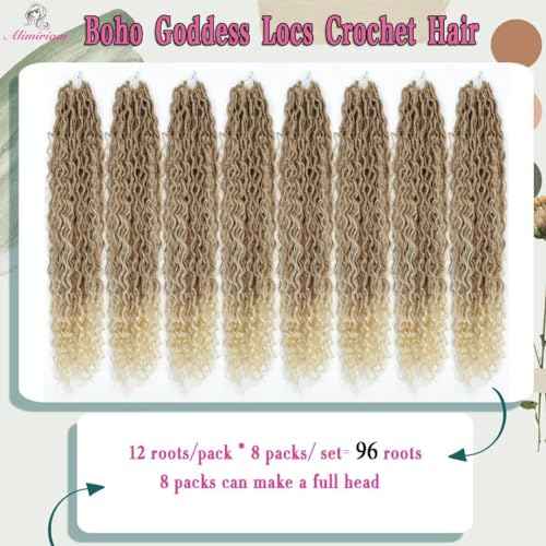 Goddess River Locs Crochet Hair for Black Women - 8 Packs Boho River Locs Crochet Hair, Ombre Boho Soft Locs 30 inch, Long Crochet Goddess Faux with Curly Ends(30inch, 27/613#,8 Packs)