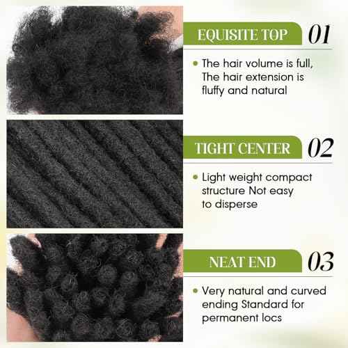 6Inch-18Inch Dreadlock Extensions Loc Extensions Human Hair for Men/Women 100% Real Human Hair (0.6CM Width-1B, 14 Inch-30 Strands)