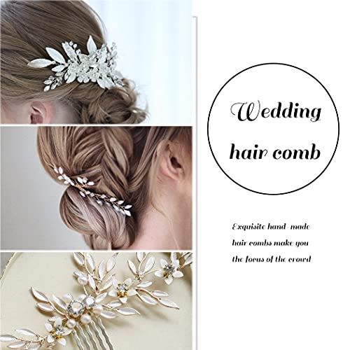 Bmirth Wedding Hair Combs Silver Bridal Hair pieces Flower Bridal Hair Comb Crystal Pearl Hair Accessory for Women and Girls (D)