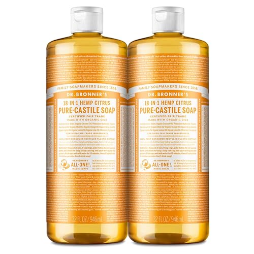 Dr. Bronner's - Pure-Castile Liquid Soap (Citrus, 32 ounce, 2-Pack) - Made with Organic Oils, 18-in-1 Uses: Face, Body, Hair, Laundry, Pets and Dishes, Concentrated, Vegan, Non-GMO