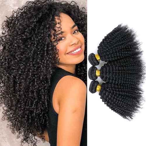 Afro Kinky Curly Bundles Human Hair 3 Bundle Natural Color 18 20 22 Inch 4B 4C Afro Curly Weave Hair for Black Women Natural Black Hair Extensions