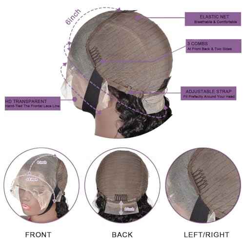 HD Transparent Lace Frontal Wigs Human Hair Deep Wave Wig 13x6 Lace Front Wigs Human Hair Pre Plucked 180 Density Curly Wigs for Black Women Natural Hairline Natural Color 24 Inch