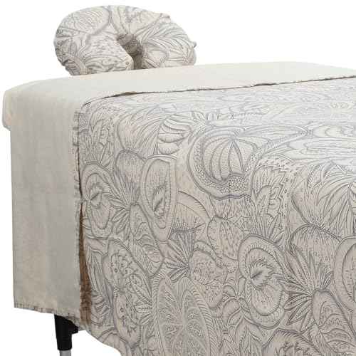 ForPro Premium Designer Microfiber 3-Piece Massage Sheet Set, Island Tranquility, Stain and Wrinkle-Resistant, Includes Massage Flat Sheet, Fitted Sheet and Face Rest Cover, Natural, 36" x 77" x 7"