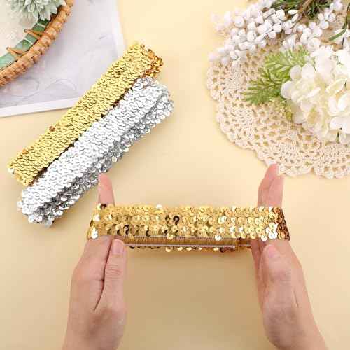 Silver and Gold Sequin Headbands, 12 Pack Sparkle Disco Elastic Glitter Head Bands for Girls Hair, Sparkly Fashion Headbands for Women Girls Dance Party