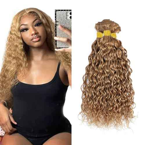 Honey Blonde Human Hair Bundles Color 27 Brazilian Water Wave 3 Bundles Unprocessed Virgin Hair 24 26 28 Inch