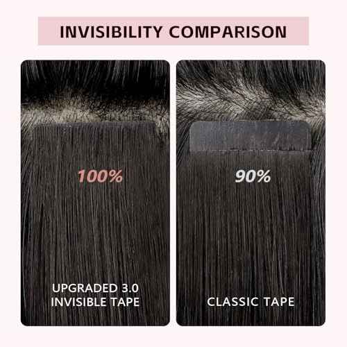 Invisible Tape in Hair Extensions Human Hair 3rd-Generation #1b/4/27 Natural Black to Chocolate Brown and Caramel Blonde 20pcs 50g 22inch Invisi Edge Tape ins Extensions(#1b/4/27a-22inch)