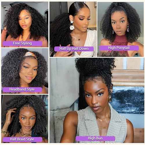 Half Wig Human Hair Jerry Curly Half Wig 200% Density Wear And Go Glueless Wigs Human Hair 3 In 1 Half Wigs With Drawstring Seamless Flip Headband Wig For Women 24Inch