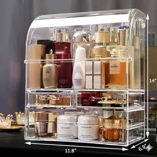 MOOCHI Clear Professional Large Cosmetic Makeup Organizer Bathroom Storage Display Case with Drawers