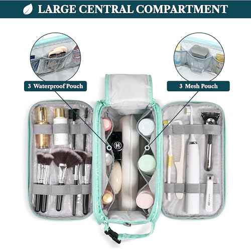 PAVILIA Large Toiletry Bag for Men Women, Mens Travel Bag Toiletries Organizer Case for Grooming, Travel Essentials Shaving Dopp Kit, PU Leather Water Resistant Cosmetic Pouch, Teal Chevron