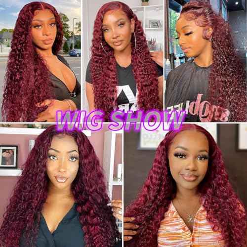 99j Burgundy Lace Front Wigs Human Hair 13x4 Frontal Transparent Lace Deep Wave Wig Human Hair Red Frontal Wigs Human Hair (22 Inch)
