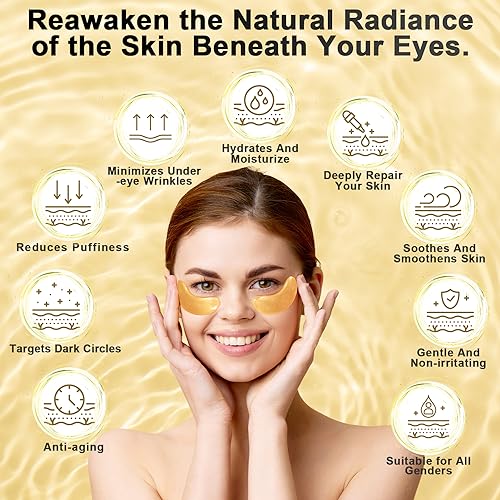 Under Eye Patches (12 Pairs) - 24K Gold Eye Masks Treatment for Eye Bags, Puffy Eyes & Dark Circles - Nourishing Skin Care Product - Birthday Gifts for Women - Vegan & USA Tested