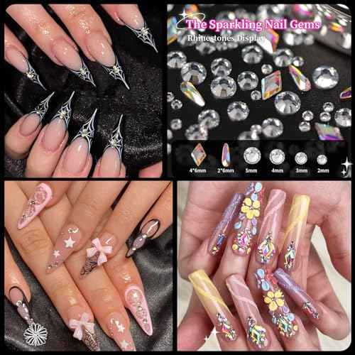 12000PCS Flat Back Rhinestone Black Red Rhinestones Silver Face Gems Gold Nail Charms Flatback Pearls + Rhinestone Picker Tool 3D Shapes Nails Jewels for Bedazzling Face Makeup and Nail Art