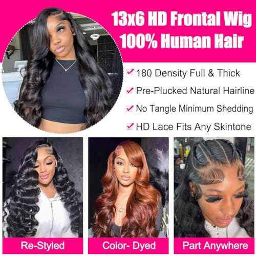 Worldnewhair 13X6 Lace Front Wigs Body Wave Human Hair 28 Inch - 200% Density Glueless Wigs Human Hair 13x6 Lace Frontal Wigs For Black Women