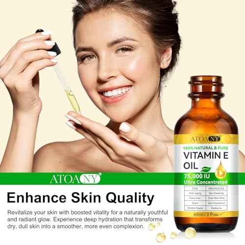 Vitamin E Oil for Skin 75,000 IU ? 2 Pack Vitamin E for Face, Hair, Scars, Nails, Ultra-Hydrating Body Oil for Dry Skin Wrinkles,Cold-Pressed, Non-GMO, Skincare Formula ?2 Fl Oz