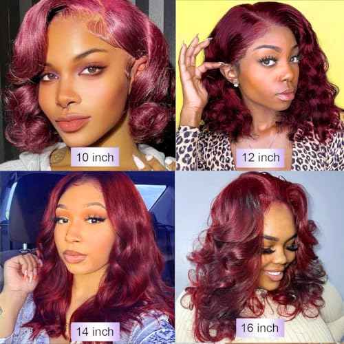 14 Inch Burgundy Bob Wig Human Hair 13x6 99j Burgundy Lace Front Wigs Human Hair Bob Wigs For Black Women 200% Density 99j 13x6 Hd Transparent Lace Front Body Wave Wigs Pre Plucked Pre Cut