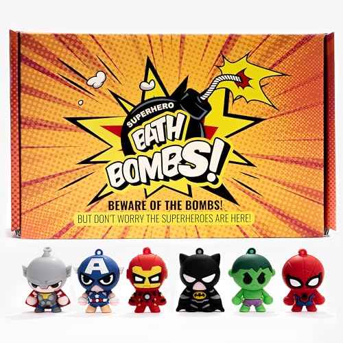 Superhero Bath Bombs - Organic, Kid-Safe Fun with Surprise Inside | Vibrant Colors, Amazing Scents | Mess-Free Bath Time Joy | Great Gift for Young Heroes