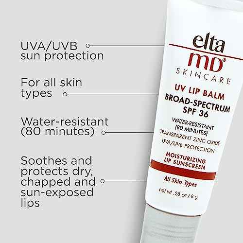 EltaMD UV Lip Balm Sunscreen, Moisturizes and Protects Dry Cracked Lips, Water Resistant up to 80 Minutes, Transparent Zinc Oxide Sunscreen