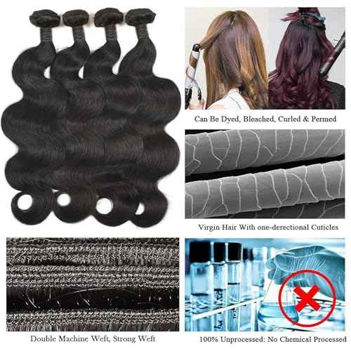 12A Human Hair Bundles 16 18 20 22 Inch Body Wave Bundles Human Hair Unprocessed Brazilian Quick Weave Hair 4 Bundles for Women Natural Color