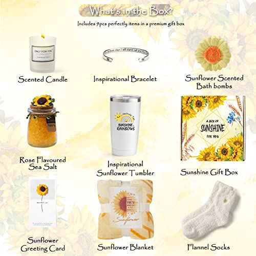 Sending Sunshine Gifts for Women, Sending Sunflower Gifts for Mom, 9 Pcs Spa Gifts for Women, Birthday Gift Sets, Gifts for her, Unique Holiday Gifts Basket for Women, Girlfriend, Sister, Mom, Wife