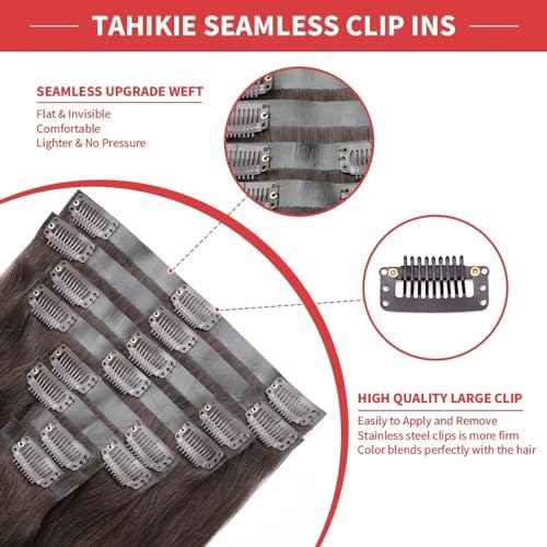 Seamless Clip in Hair Extensions Human Hair 120g 8pcs Straight Dark Brown Clip in Hair Extensions for Women 100% Remy Human Hair Extensions(20inch,#2 Dark Brown)