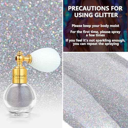 Etercycle Body Glitter Spray, Silver Hair Glitter Extra Fine Face Shimmer Powder, Long-Lasting and Quick-Drying Body Glitter Sparkly Glitter Gifts for Rave Clothes Nail Art Easter Halloween Crafts