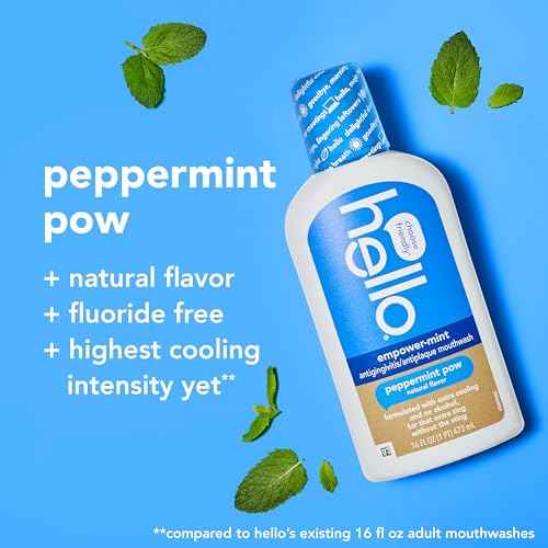 hello Empower-Mint Fluoride Free and Alcohol Free Mouthwash, Non Alcoholic Mint Mouthwash Pack, Peppermint Pow, 3 Pack, 16 Fl Oz Bottles