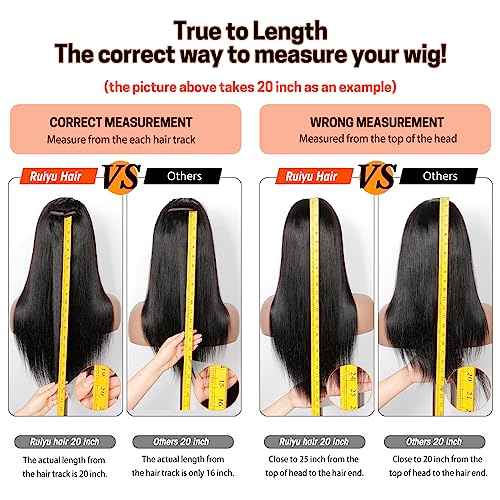 Ruiyu Straight Human Hair Wigs with Bangs 180% Density 2x4 Lace Front Wigs with Bangs Closure Wear and Go Glueless Wigs 100% Brazilian Virgin Human Hair Wigs for Women 18 Inch