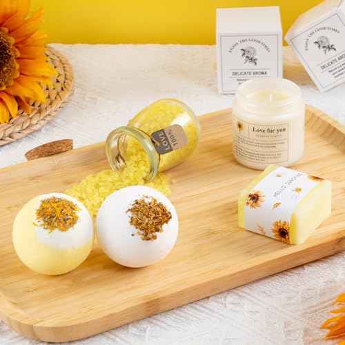 Birthday Gifts for Women, 9 PCS Sunflower Package with Tumbler and Bath Bombs, Relaxing Spa Self Care Gifts Basket for After Surgery, Get Well Gifts for Women, Thinking of You Gifts for Her