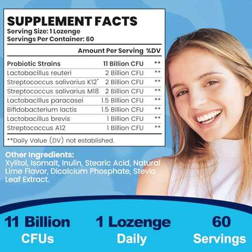 Oral Probiotics for Mouth Bad Breath for Adults 11 Billion CFU, Best Breath Oral Dental Probiotics for Teeth & Gums, Dry Mouth, Gum Restore, Fresh Breath, Chronic Halitosis & Gut Health, 60 Lozenges