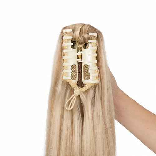 TESS Human Hair Claw Clip Ponytail Extension Real Remy Hair long ponytail extension for Women Straight, 20 Inch, Flax Yellow Mixed Light Gold