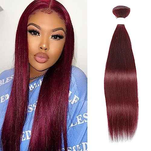 REMY Straight Human Hair Bundles Red Human Hair 99j Burgundy Color 26 Inch Unprocessed Brazilian Virgin Human Hair 1 Bundle Double Weft Extension