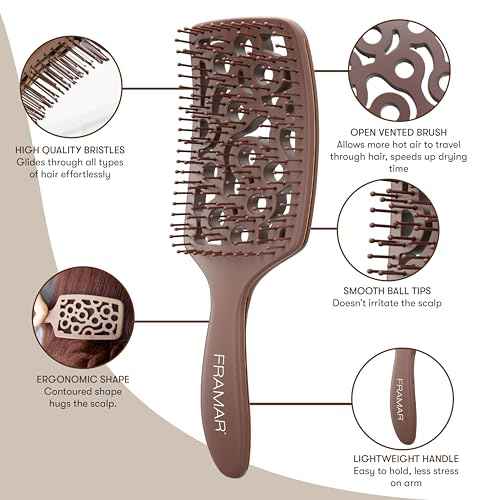 FRAMAR Professional Vented Hair Brush ? Curved Hair Brush For Blow Drying, Wet Paddle Brush For Hair, Vent Brush For Blow Drying, Wet Hairbrush For Women ? Heat Resistant ? Chocolate