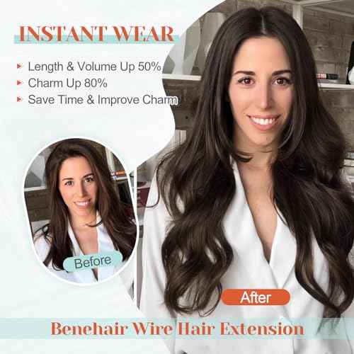 Benehair Invisible Wire Hair Extensions Real Human Hair Red for Women Hairpieces with Invisible Secret Wire Adjustable Wire Replacement Wine Red Hair Extension 20inch for Thinning Hair #99J