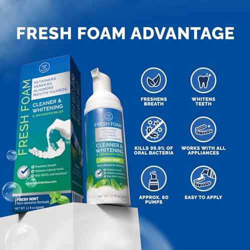 Aligner & Retainer Cleaner Fresh Foam ? Dry Mouth Relief, Compatible with All Clear Aligners, Retainers, Mouth Guards, Night Guards, Veneers, Whitens, Freshens, 3% Hydrogen Peroxide, Mint - 50ml 3pcs