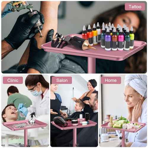JOSTZHXIN Salon Tray,Rolling Tray Tattoo Tray,Hairstylist Rolling Tray Trolley, Height Adjustable Salon SPA Service Tray Cart