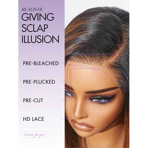LUVME HAIR Bob Wig 100% Human Hair Wigs Glueless Lace Front 200% Density 10 Inches Brown Highlights Bob, Pre Cut Plucked Hd Lace Short Wig Ready To Go Natural Color Straight Bleached Knots Side Part