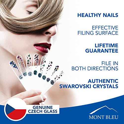 Mont Bleu Gift Set of 5 + 1 Free Czech Glass Nail Files Hand Decorated with Crystals - Gifts for Women - Handmade Gifts - Czech Tempered Glass - Premium Crystal Nail Files for Women