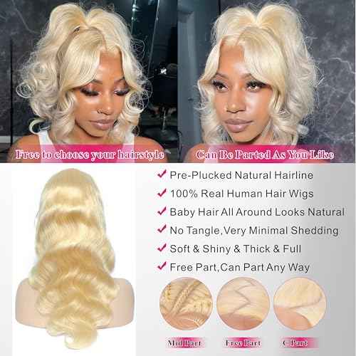 613 Lace Front Wig Blonde Human Hair Wigs for Women 28 Inch 13x4 Body Wave 200% Density HD Transparent Lace Frontal Colored Wigs Pre Plucked with Baby Hair