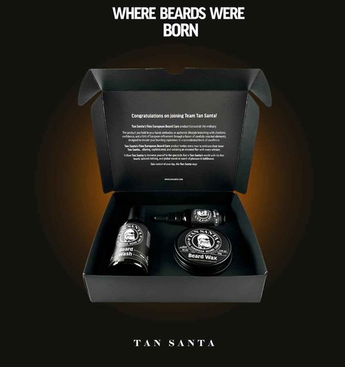 Tan Santa Beard Care Kit for Men - 3 pack - Beard Oil, Beard Wash, and Beard Wax. Small batch European formulations