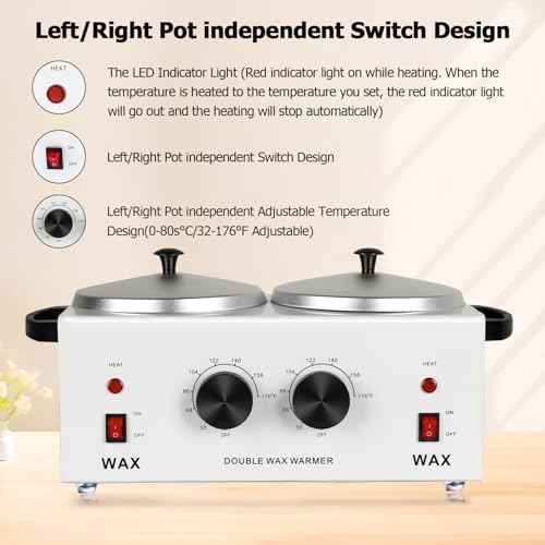 Double Wax Warmer For Hair Removal, Waxing Kit For Women & Men, Hard Wax Kit Wax Machine For Hair Removal Dual Wax Pot Warmer Professional Adjustable Temp Waxing Kit For Full Body, Facial, Home, Salon