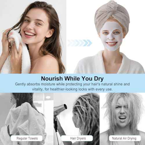 2 Packs Single Layer Microfiber Hair Turbans - Drying Wrap for Women (Blue,Gray)