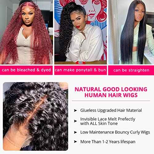 30 Inch Lace Front Wig Human Hair for Black Women 180% Density HD Transparent 13x4 Deep Wave Lace Front Wigs Human Hair Pre Plucked Wet and Wavy Brazilian Curly Glueless Lace Frontal Wigs (30Inch£©